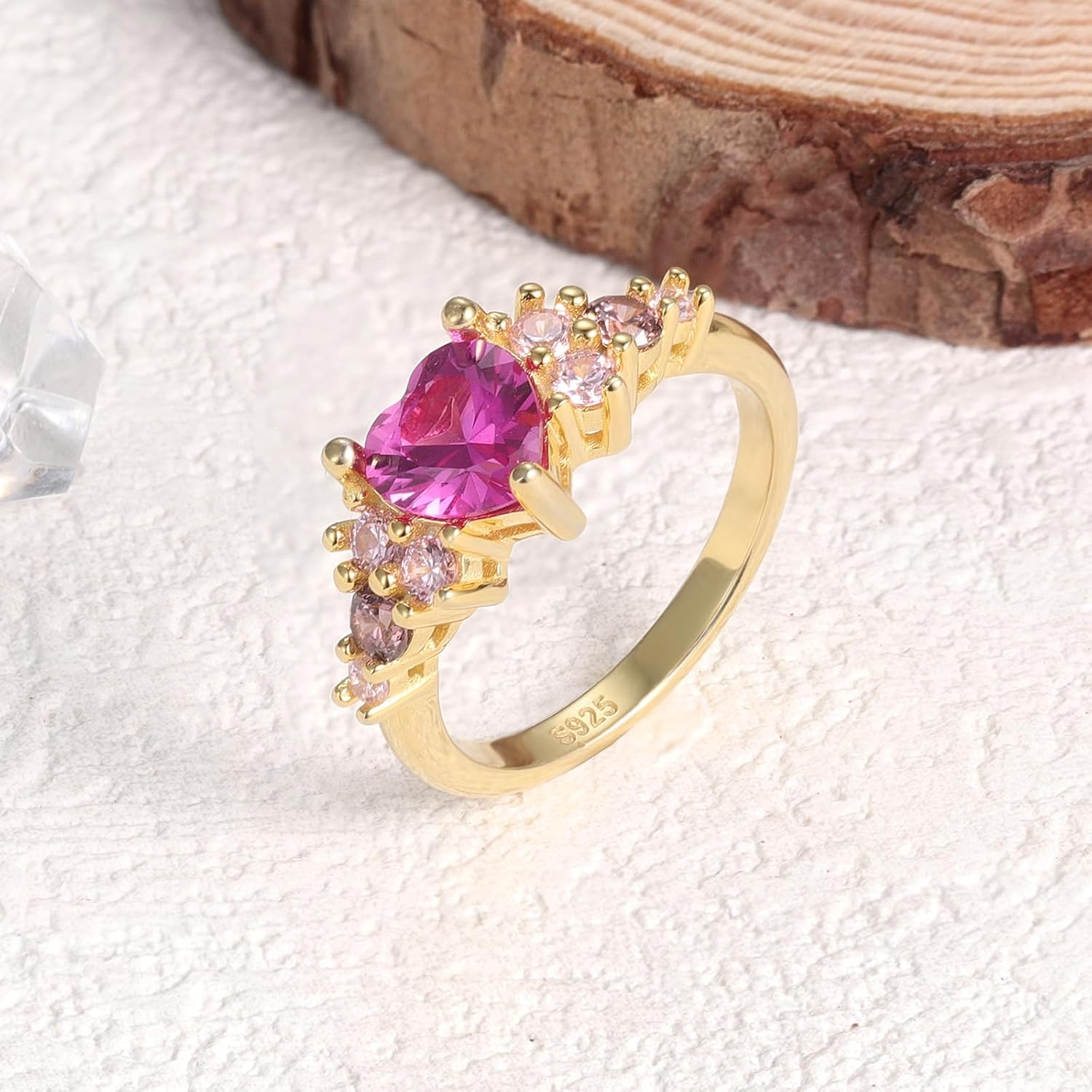 Silver Heart Engagement Rings for Women - Delicate Pink/Orange Heart Love Ring for Ladies, Promise Love Heart Jewelry Mothers Day Christmas Gifts for Her