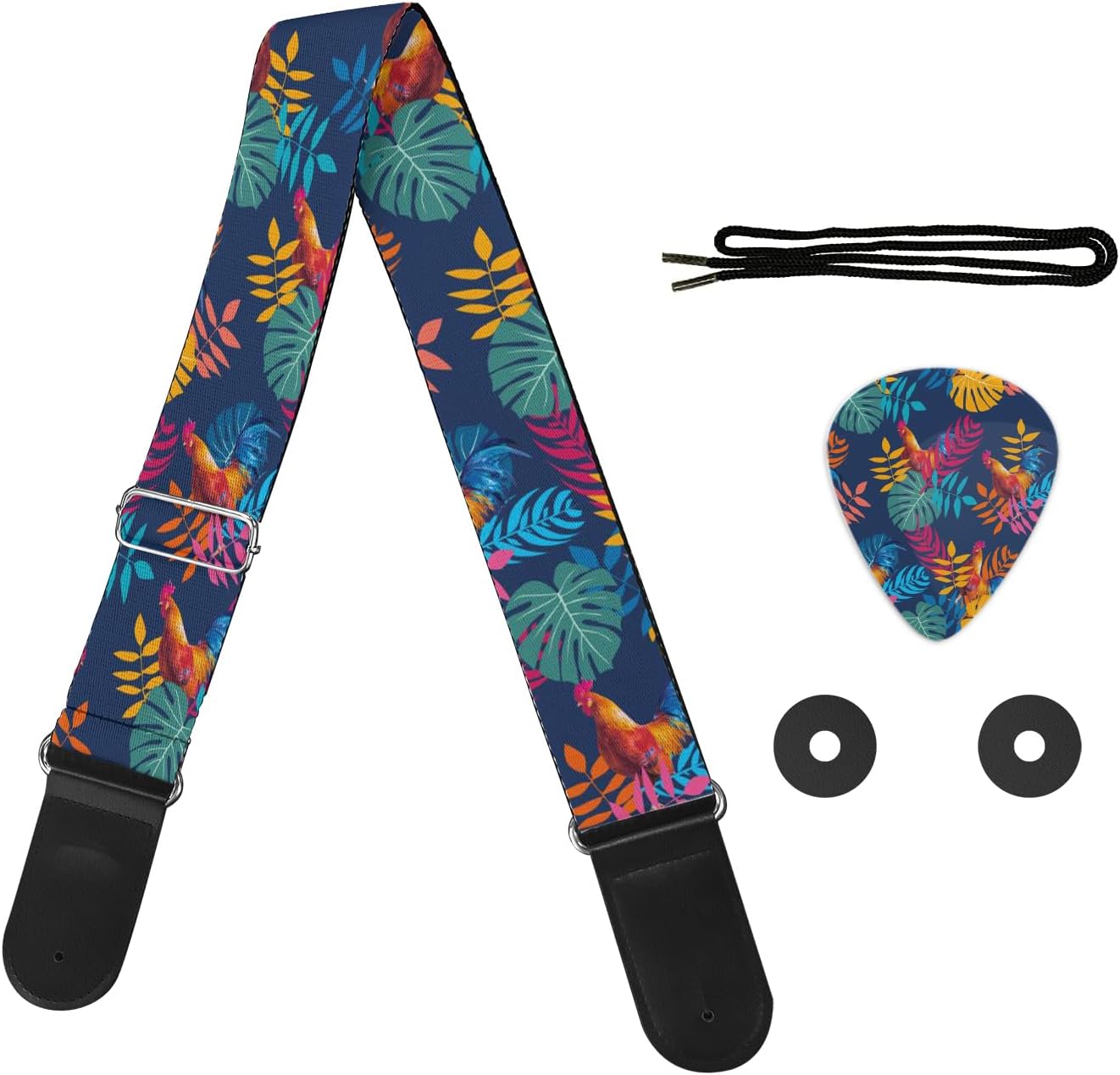 GLENLCWE African Aztec Geometric Print Guitar Strap and Picks for Acoustic Electric Bass Guitars