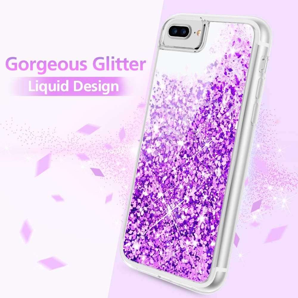 Maxdara iPhone 8 Plus Case, iPhone 7 Plus Glitter Liquid Case with Screen Protector Floating Bling Sparkle Luxury Pretty Girls Women Case for iPhone 6 Plus 6s Plus 7 Plus 8 Plus (Purple)