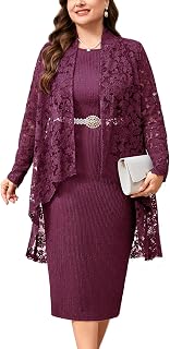 Plus Size Formal Dress Suit 2 Pcs Mother of The Bride Groom Dresses Set with Lace Jacket Elegant Dressy Outfits