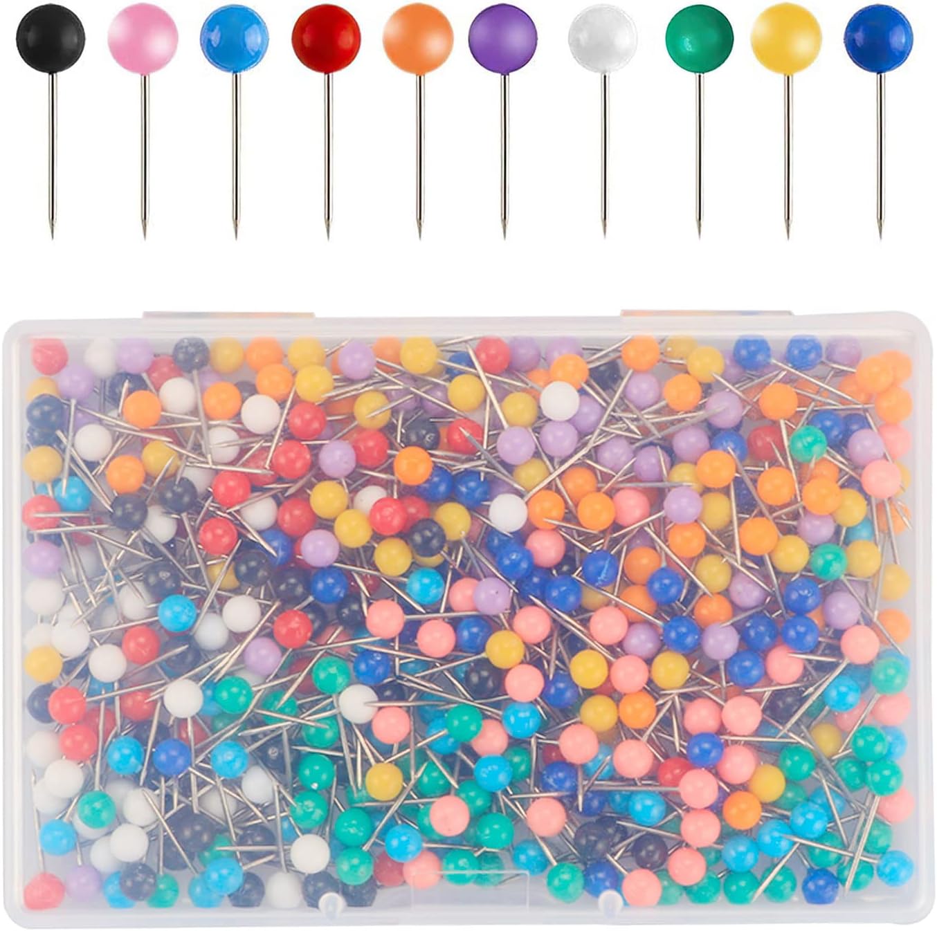 Push Pins, 500 Pcs Travel Map Tacks Plastic Round Beads Head Tacks for