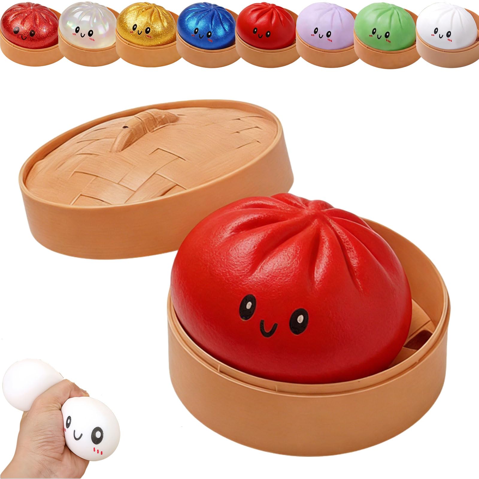 Dumpling Squishy, Squishy Dumpling Toy, Glitter Dumplings Squishiest Toy with Steamer Box, Stress & Anxiety Relief Toys for Kids & Adults Non-Edible (White) — view 28