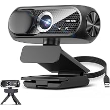 1080P HD Webcam with Rotatable Tripod and Mic, Noise Cancellation, Privacy Cover, Wide-Angle Lens, Auto Light Correction, Plug & Play USB Webcam for Laptop, Desktop, PC, Mac, Zoom, Skype, Streaming