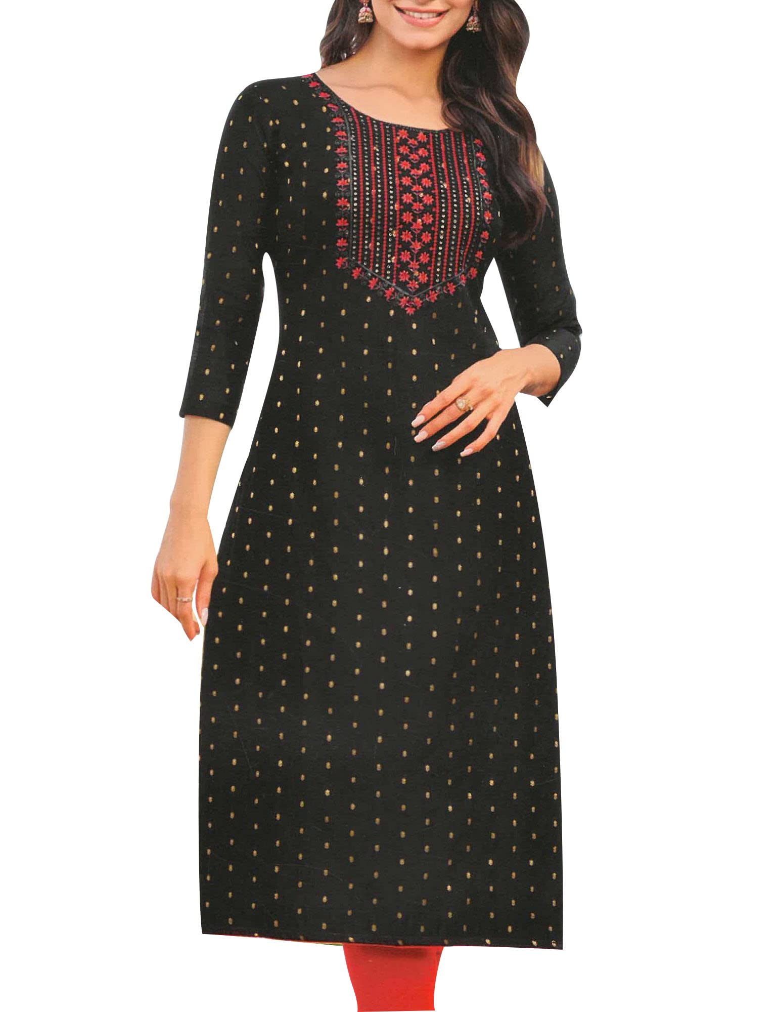 Jacquard Silk Embroidered Kurti for Women Tunic Top Indian Kurta Dress