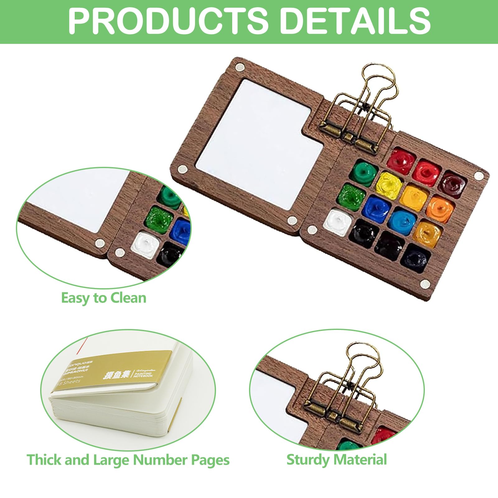 Set D'aquarelle De Voyage – Palette Mini En Bois Avec 15 Godets, Carnet De Dessin Et Pinceau – Idéal Pour Artistes Nomades