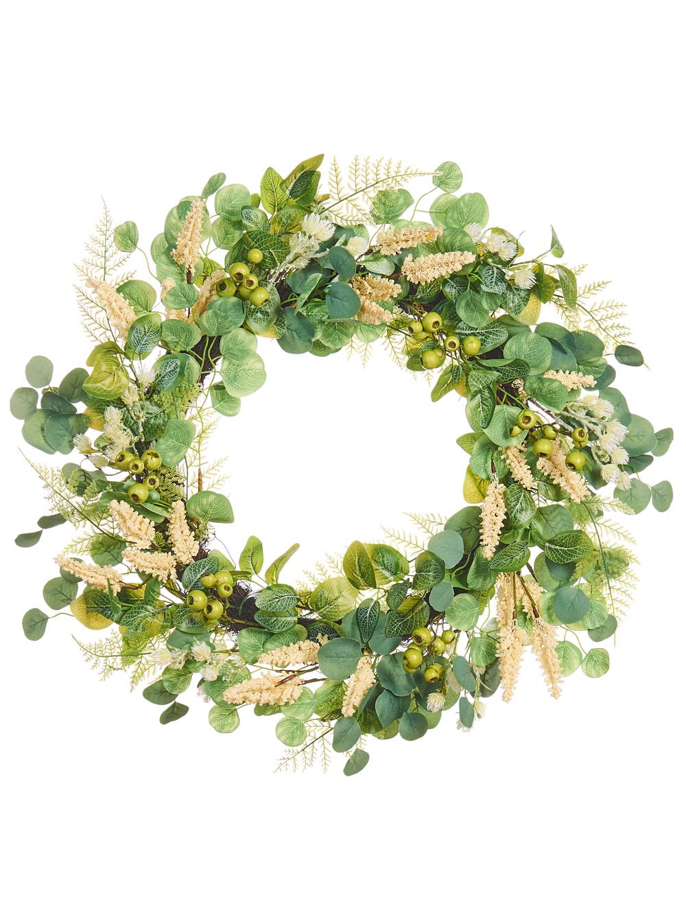 WeRChristmasArtificial Spring Eucalyptus Wreath, Cream, 28 Inch
