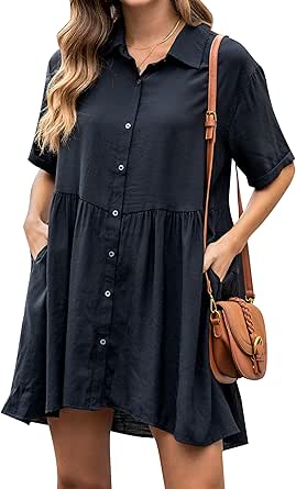 Blooming Jelly Womens Flowy Casual Dress Maternity Summer Dresses V Neck Button Down Cute Mini Dress with Pockets