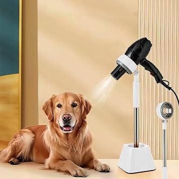MANON ROSA Pet Hair Dryer Stand with Heavy Base 360 Rotating Adjustable Hands-Free Dog Blow Drying & Hair Dryer Holder, Height Adjustable Lazy Stand for Dog Cat White