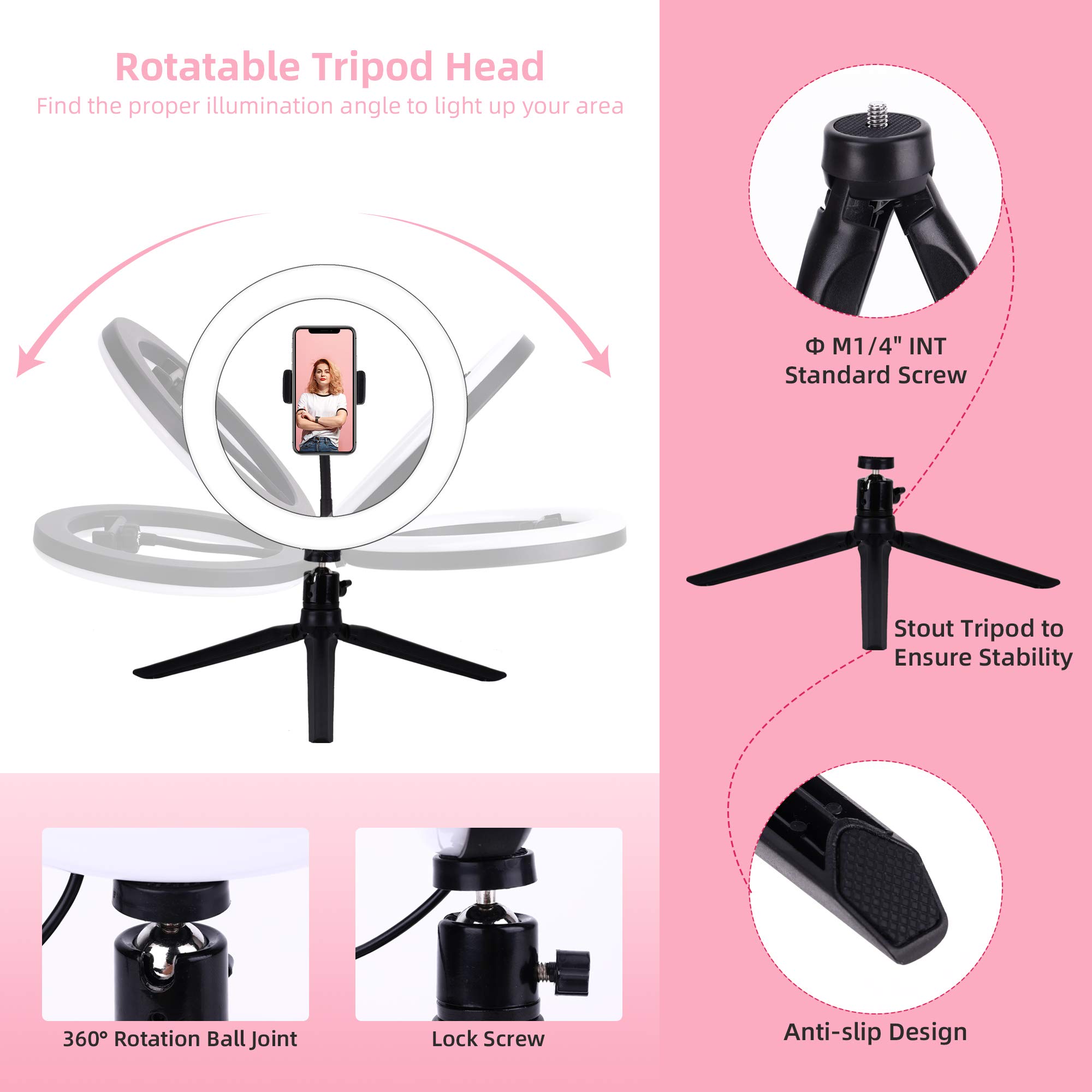 Anneau Lumineux LED 10 Pouces Avec Trépied - 3 Modes, 10 Niveaux - Pour Vidéos, Maquillage, Live
