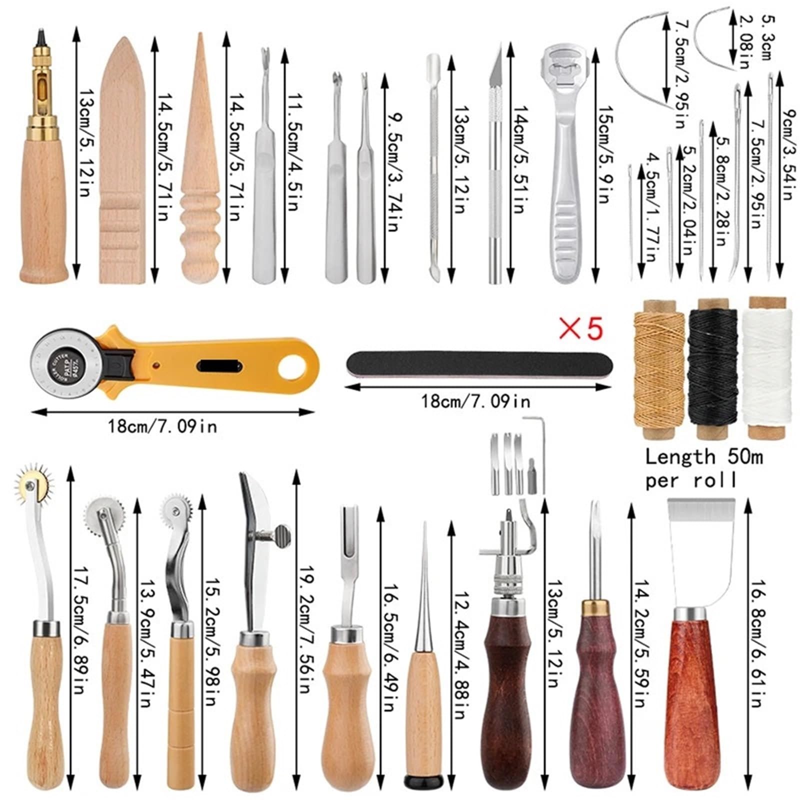 SITBXO Lederhandwerk-Werkzeugsatz, Handnähen, Nähen, Stanzen, Schnitzen, Groover, Arbeitszubehör, DIY-Lederwerkzeug-Set Buchbinder-Set(Type1)