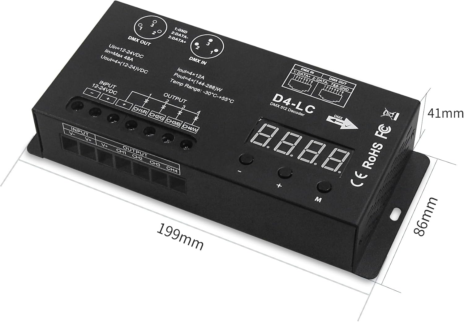 High Power Dmx Led Controller Led DMX 512 Decoder Dimmer Driver DC12V-24V for led rgb strip or lights (4 Channel RGBW (Updated))
