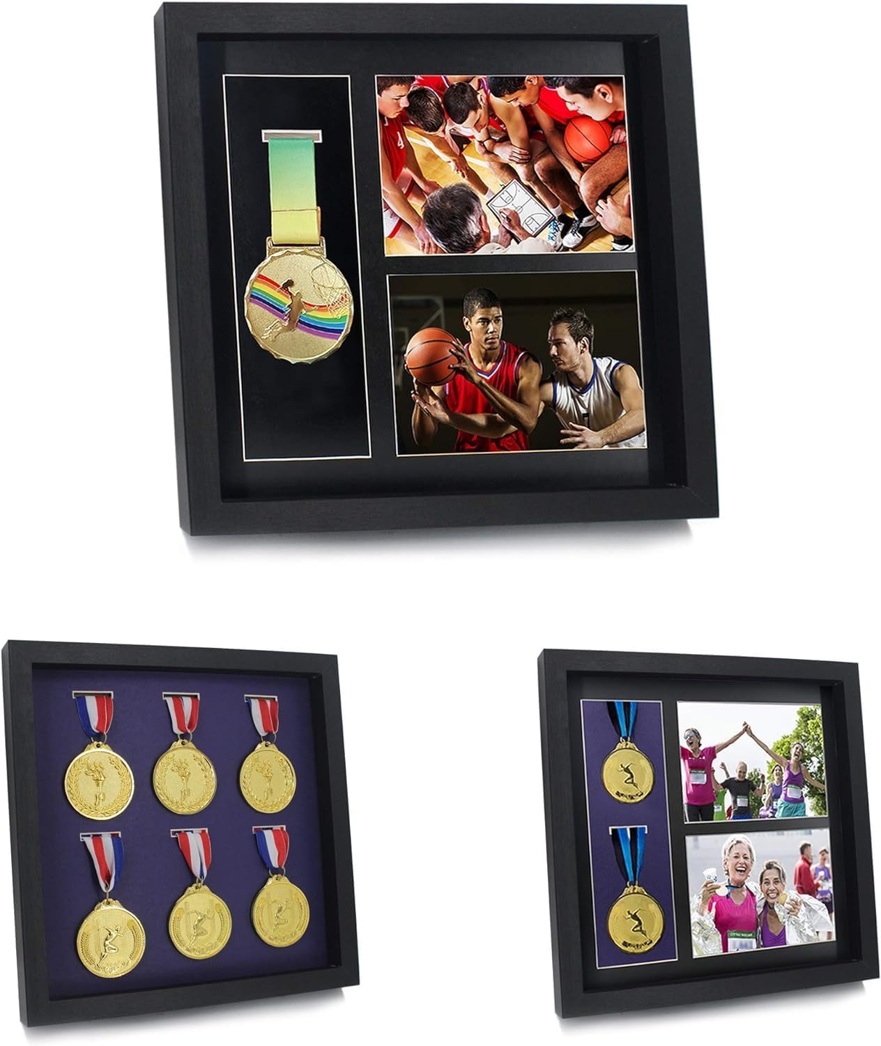 Iheipye Large Medals Display Shadow Box - 6 Medal Display case - Perfect Medal Display for War Military, Runners, Marathon, Race Winner, Football, Gymnastics & All Sports (Black, 12x12)