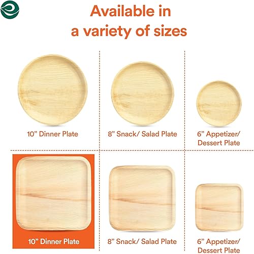 Miniatura 8 de ECO SOUL - Platos de hoja de palma desechables 100% compostables, biodegradables, como platos de bambú, ecológicos de 10 y 8 pulgadas, resistentes,