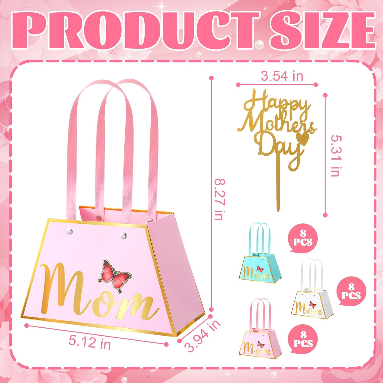 Yeyeplum 24 Pack Mothers Day Flower Paper Gift Bags Bouquet Bag Boxes with Handles and Decoration Topper Flower Boxes for Arrangements Mother's Day Birthday Anniversary