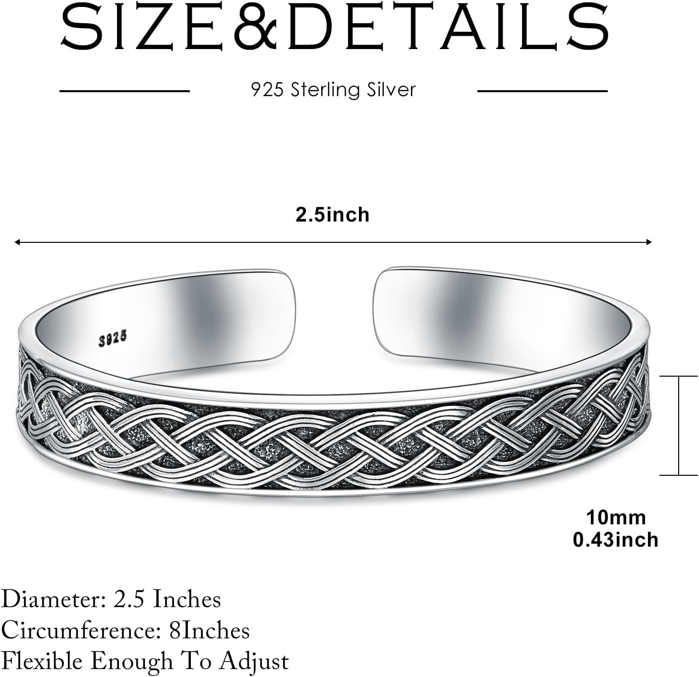 Sterling Silver Bangle Bracelet Celtic Knot Cuff Bracelet for Men Women