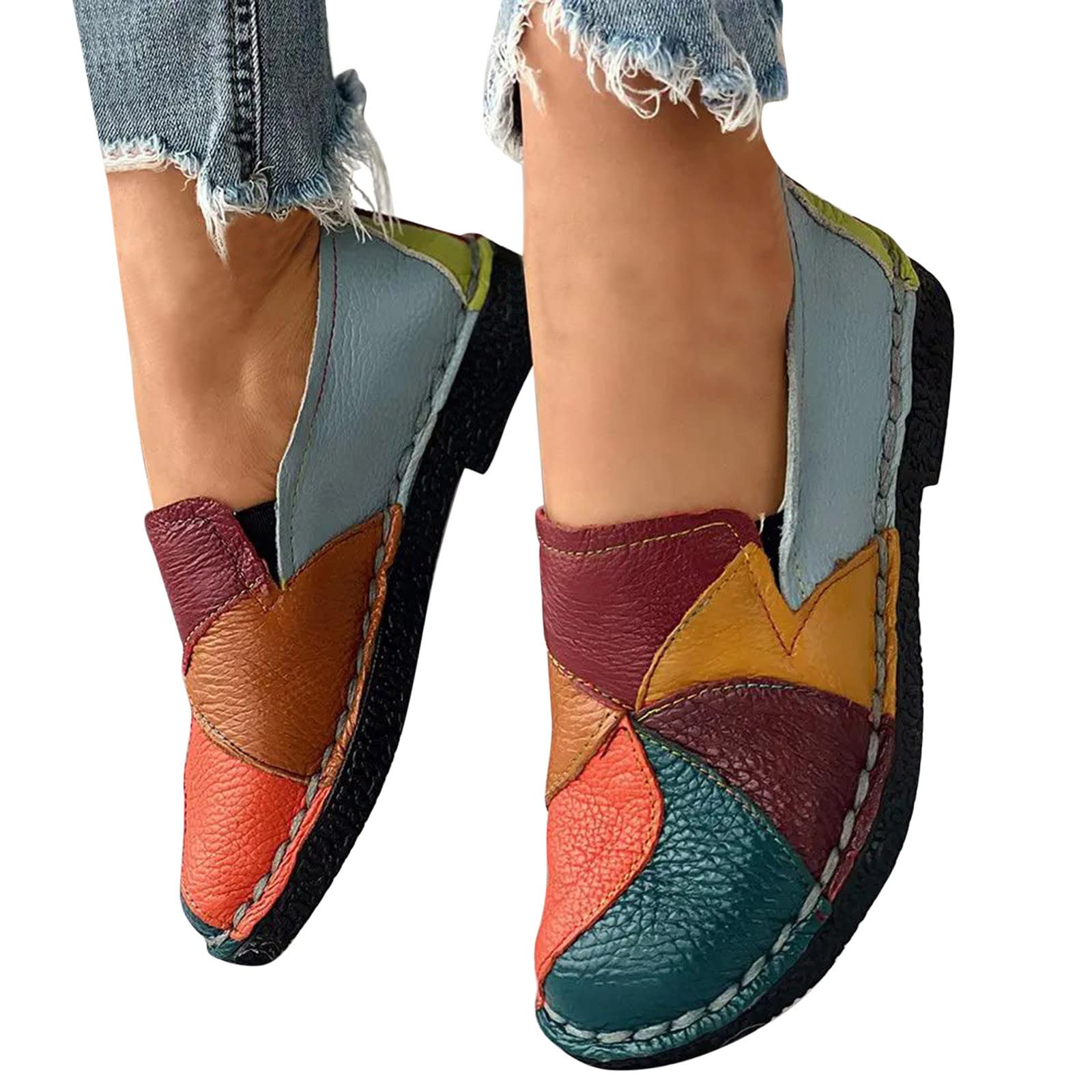 Zapatos de maternidad para mujer, de piel, planos, para caminar, ligeros, transpirables, de tela, para el día a día, patchwork