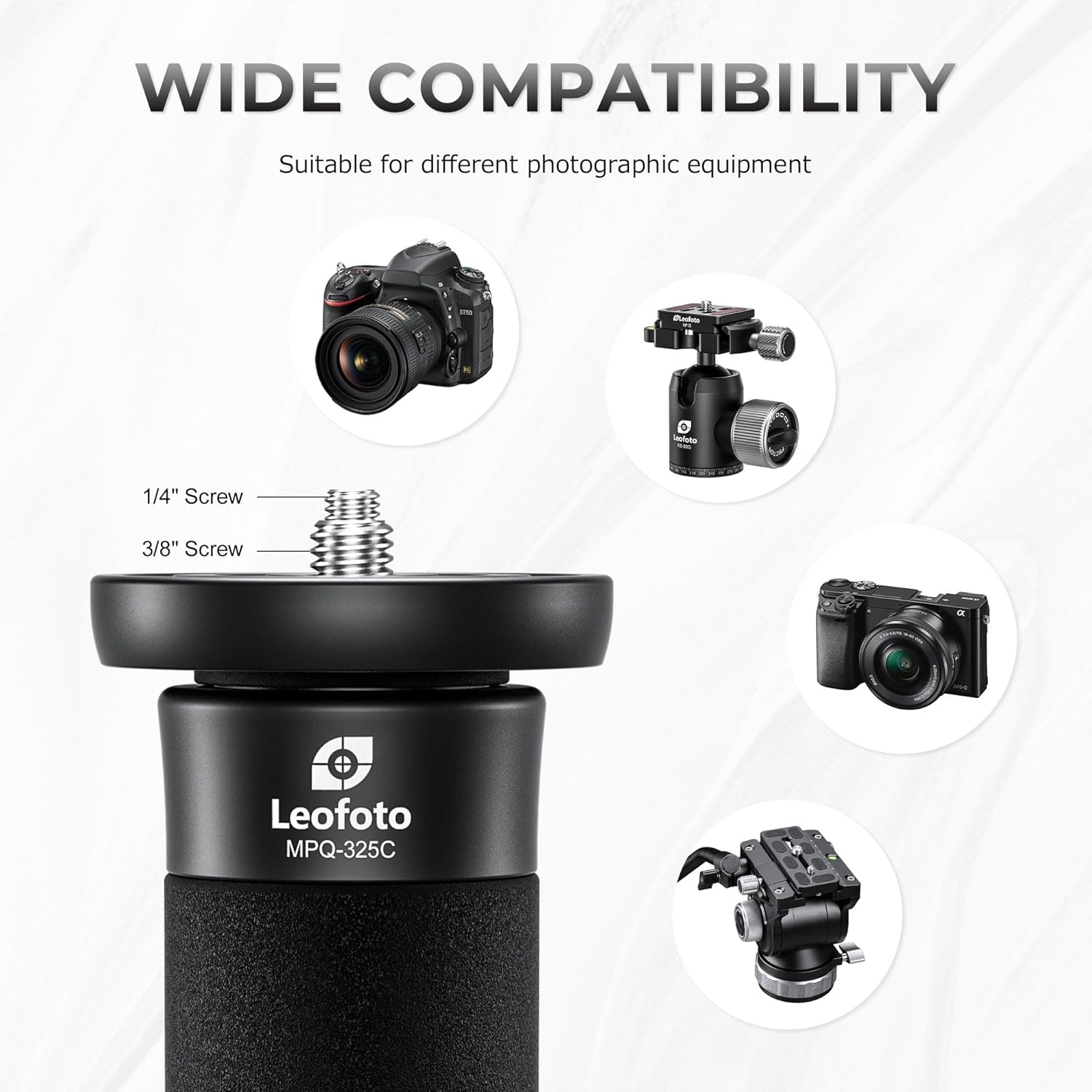 LEOFOTO Camera Monopod Carbon Fiber Portable Compact Lightweight Travel Monopod with Wrist Strap, Silicone Handle, Twist Locks, 5-Section up to 165cm, Max Load 15kg，Black(MPQ-325C)