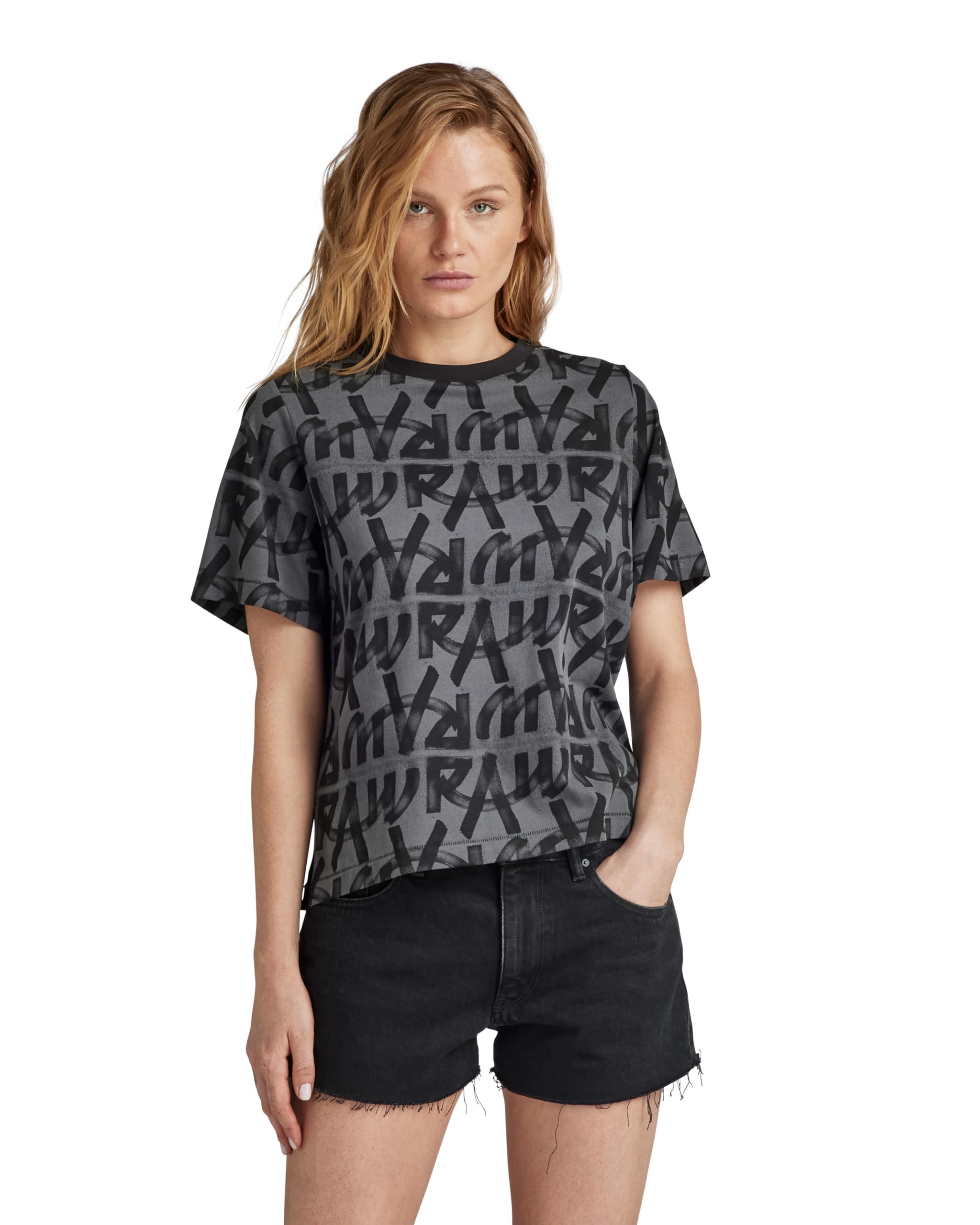 G-Star Women's Multicolor (Grey Asphalt Raw Paint D24765-D611-G419) Calligraphy Allover Boxy Top, Xxs
