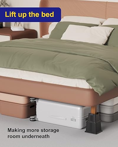 Miniatura 2 de Paquete de 4 elevadores ajustables para muebles de cama que elevan 5 pulgadas de altura, bloques rectangulares resistentes para sofá, silla, patas