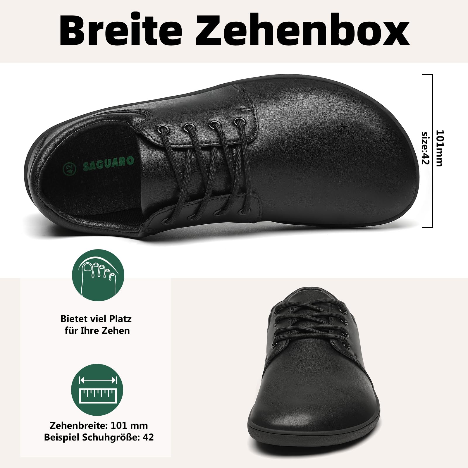 SAGUARO Herren Barfußschuhe Leicht rutschfest Minimalschuhe mit Breiter Zehenbox und Zero-Drop Solhe - Noble II, Gr.36-48