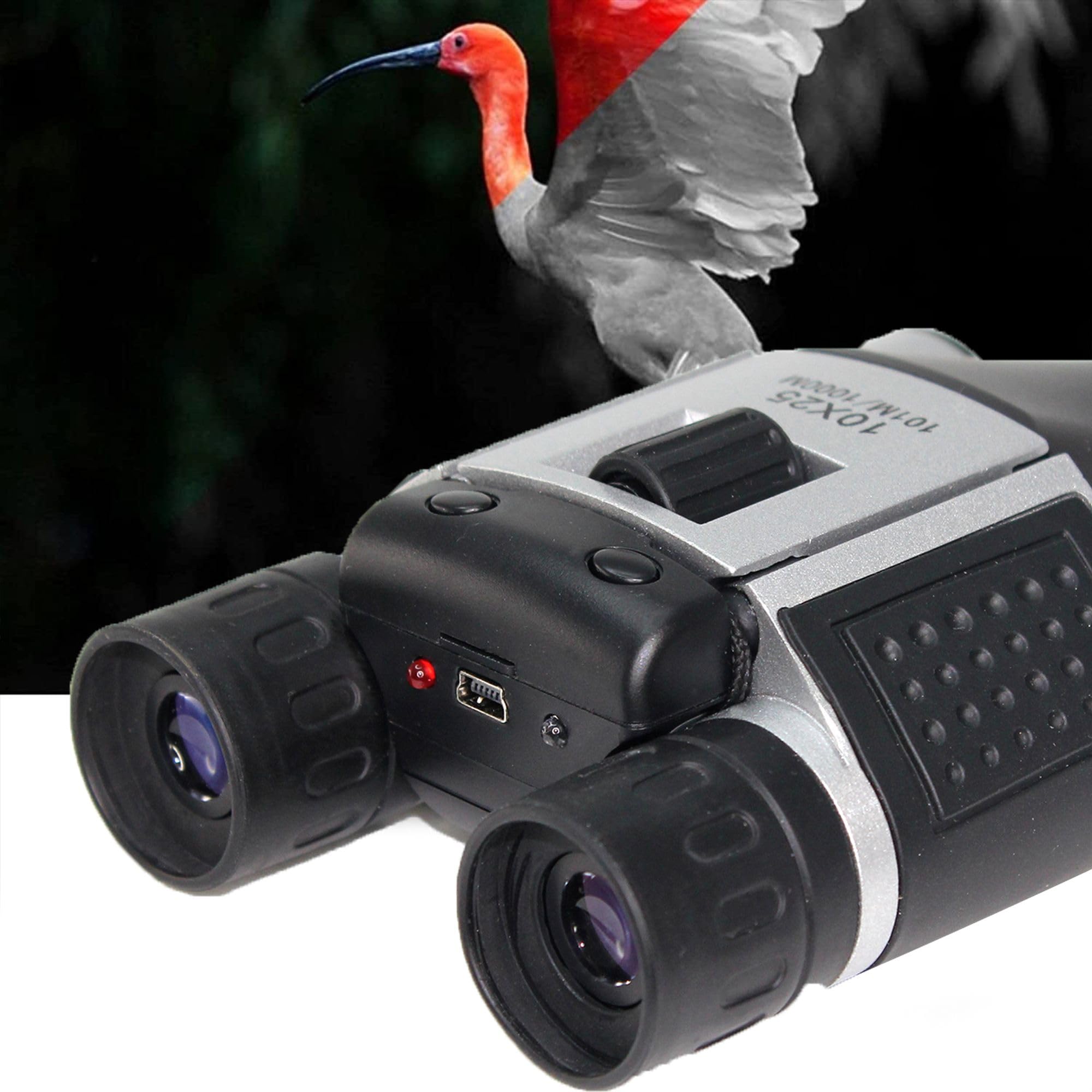 FISHTEC ® Binocolo Fotocamera Digitale – Registra foto e video – 10 x 25 – Ingrandimento x10 – Campo da 101 a 1000 m – A9 – 3 h di autonomia, porta SD/USB – Sensore digitale CMOS – Compatto – Moderno