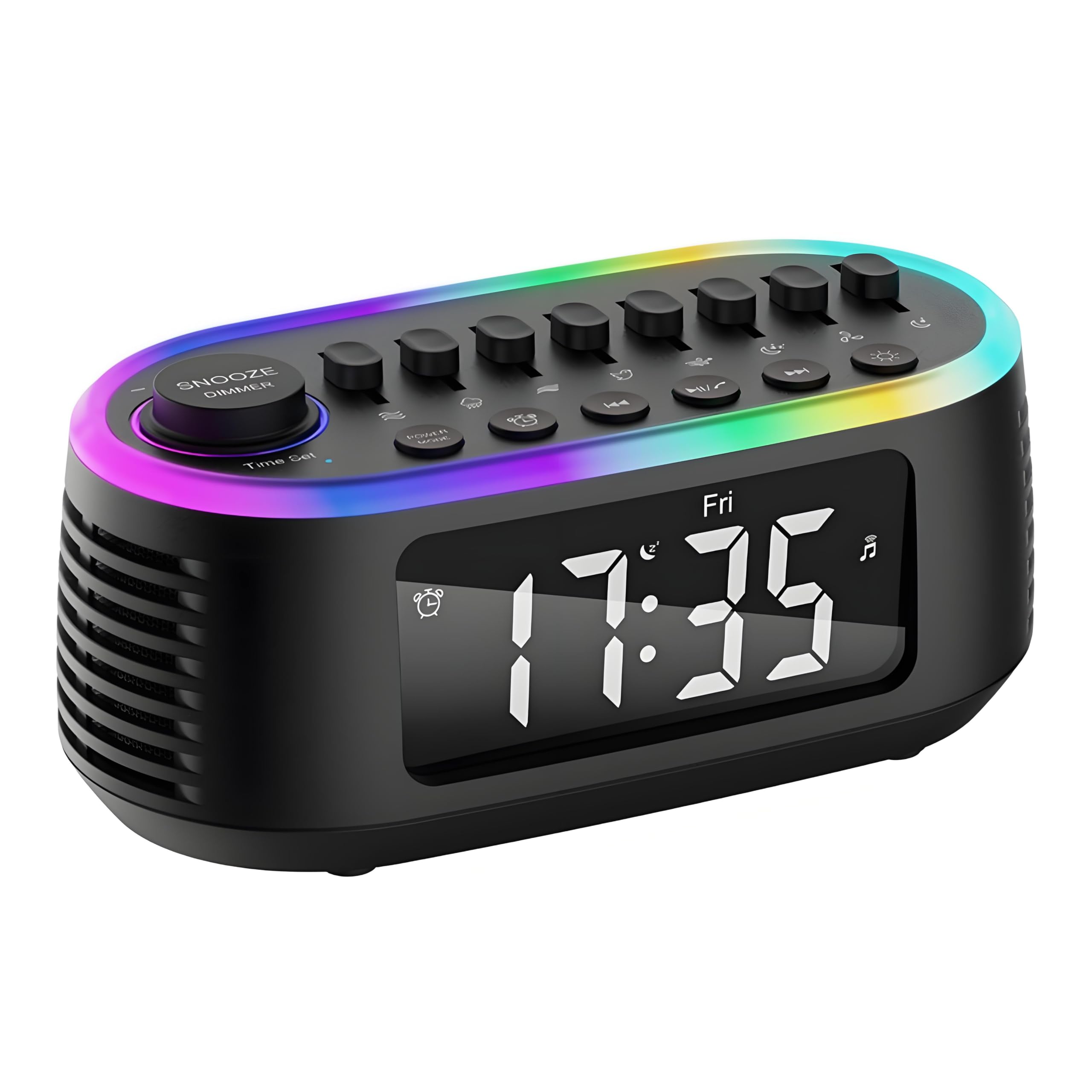 Altavoz Bluetooth de máquina de ruido blanco, reloj despertador digital, temporizador de sueño con pantalla LED, luz nocturna RGB, máquina de sonido natural relajante para dormir, para bebés, niños,