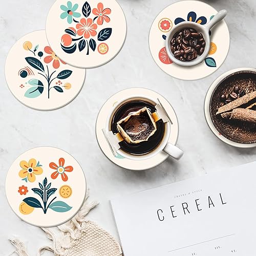 Miniatura 4 de Juego de 6 posavasos bohemios para absorber bebidas, redondos de piedra de cerámica con base de corcho, tapete de protección de mesa para tazas y