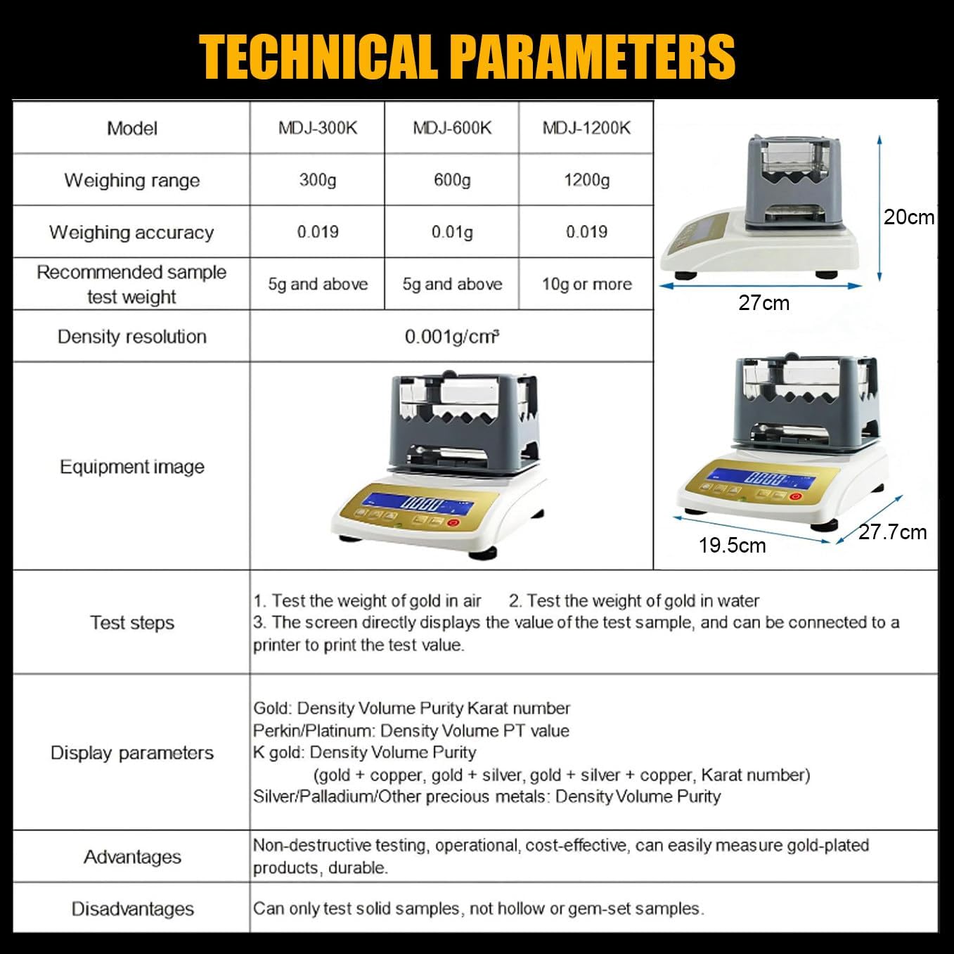 Digital Gold and Silver Tester Machine,Gold Purity Tester,300g/600g/1200g Gold Densimeter 0.01g/0.005g Digital Density Tester Meter for Gold Hygrometer Tool Jewelry Mining 300k