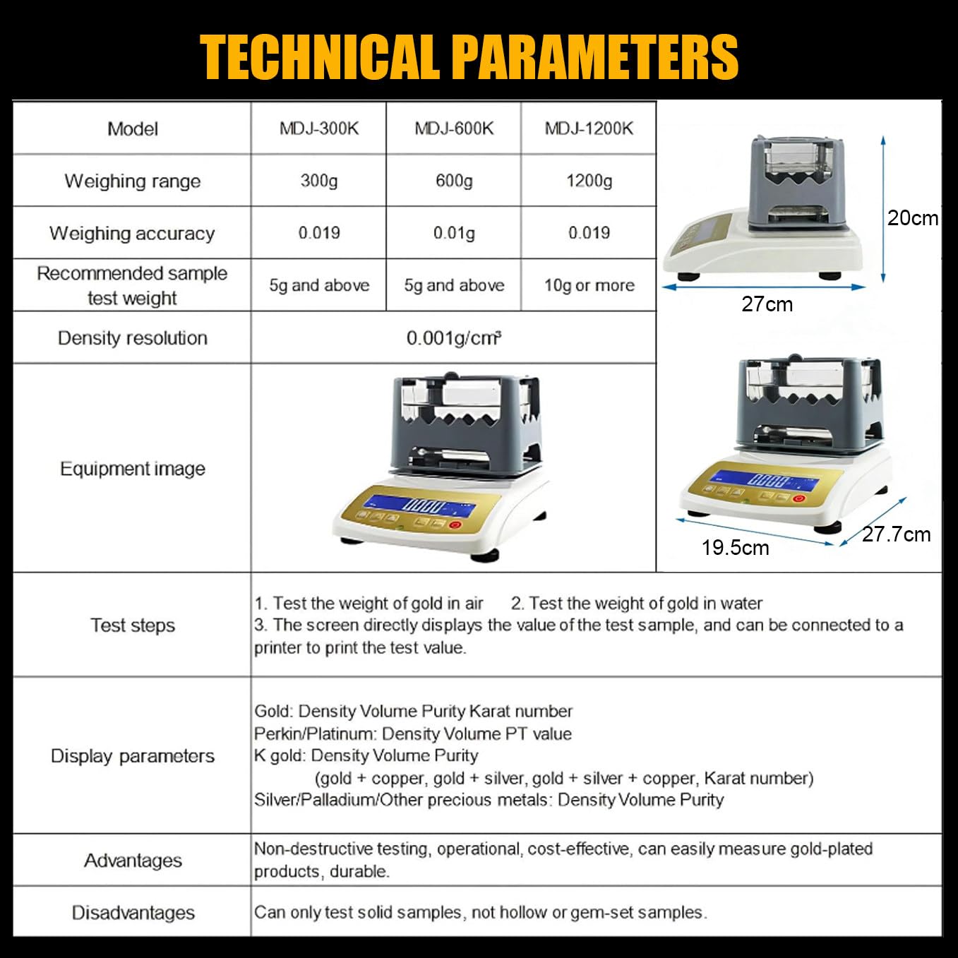 Kommerzielles Goldreinheitsmessgerät,Goldreinheitsprüfgerät,Golddichtemessgerät 0,01 G/0,005 G,Komplettes Digitales Analysegerät für Gold,Silber,Platin Und Palladium 1200k