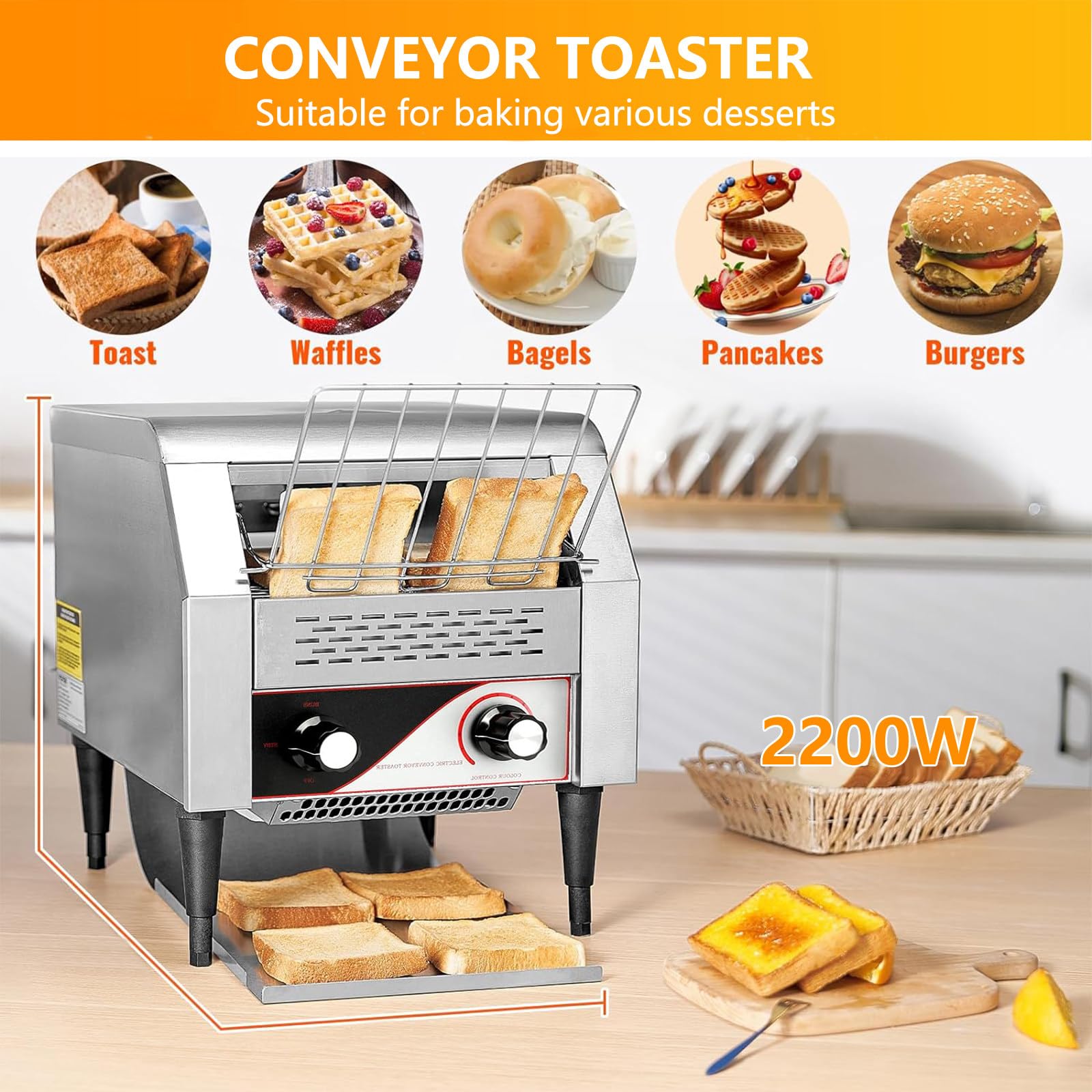 Tostadora Comercial de 150 Rebanadas por Hora, Tostadora de Acero Inoxidable para Restaurantes, Tostadoras Industriales de Alta Resistencia, para Restaurantes o PanaderíAs,150 Tranches/H