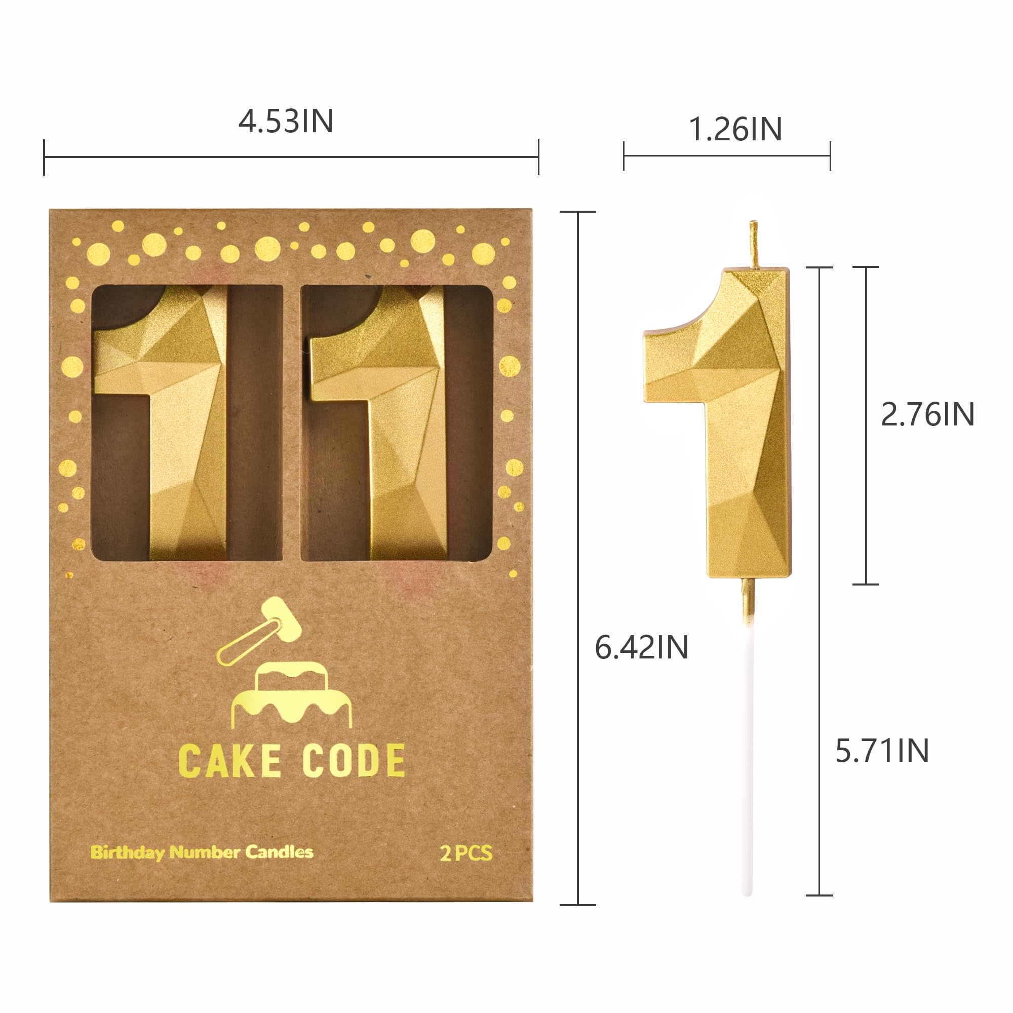 Velas de cumpleaños de 2.76 pulgadas de cristal dorado con números 11, velas de números dorados, velas de números de pastel, celebración de fiesta