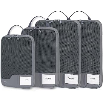 ECOHUB 4-Piece Compression Suitcase Organiser Packing Cubes with Tag Recycled Packing Cube Set for Backpack and Suitcase