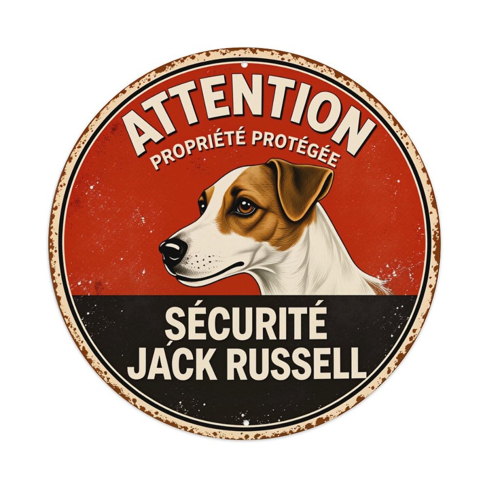 Attention Private Property Security Jack Russell Round Tin Sign Vintage Style Metal Sign Home Bar Garden Wall Plaque Decor Metal Poster 8x8 Inch