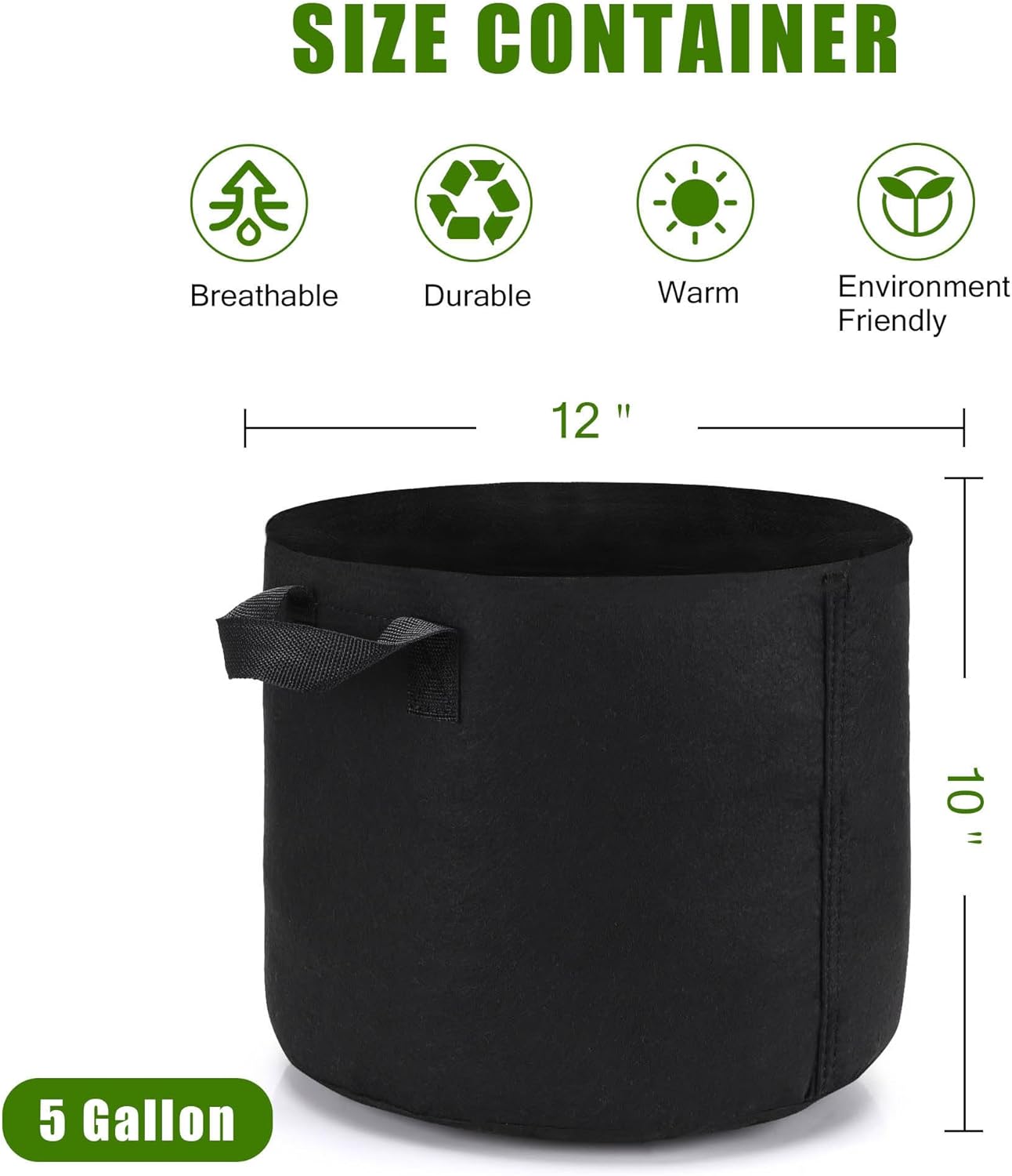 24-Pack 5 Gallon Grow Bags, Heavy Duty Aeration Fabric Pots with Handles for Garden and Planting, Pots for Plant