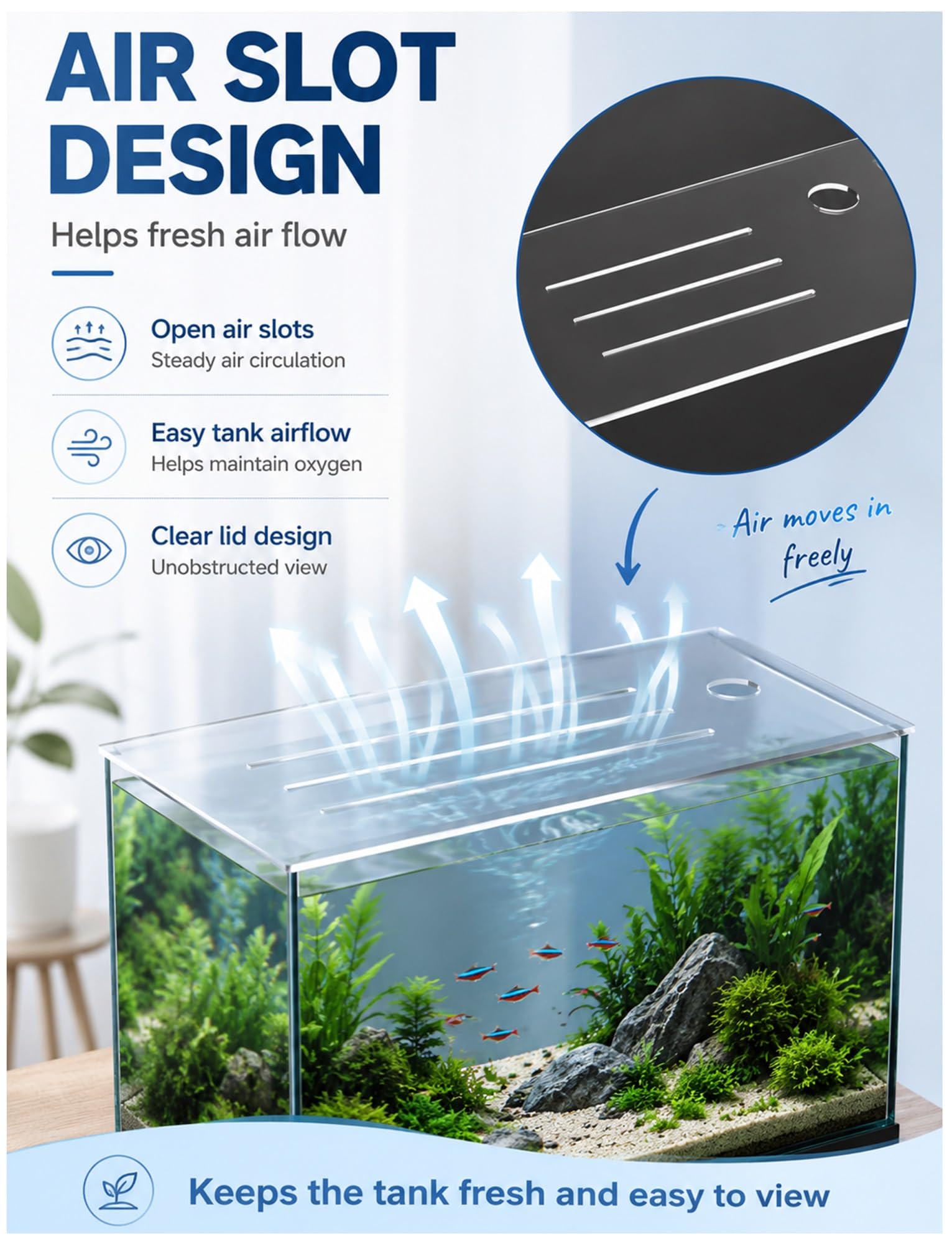 Couvercle d'aquarium en Acrylique, Couvercle d'aquarium Transparent avec Trou d'alimentation et Fentes d'air, 3 mm, Plusieurs Tailles, réduit Les sauts, Soins Quotidiens(71x20cm)