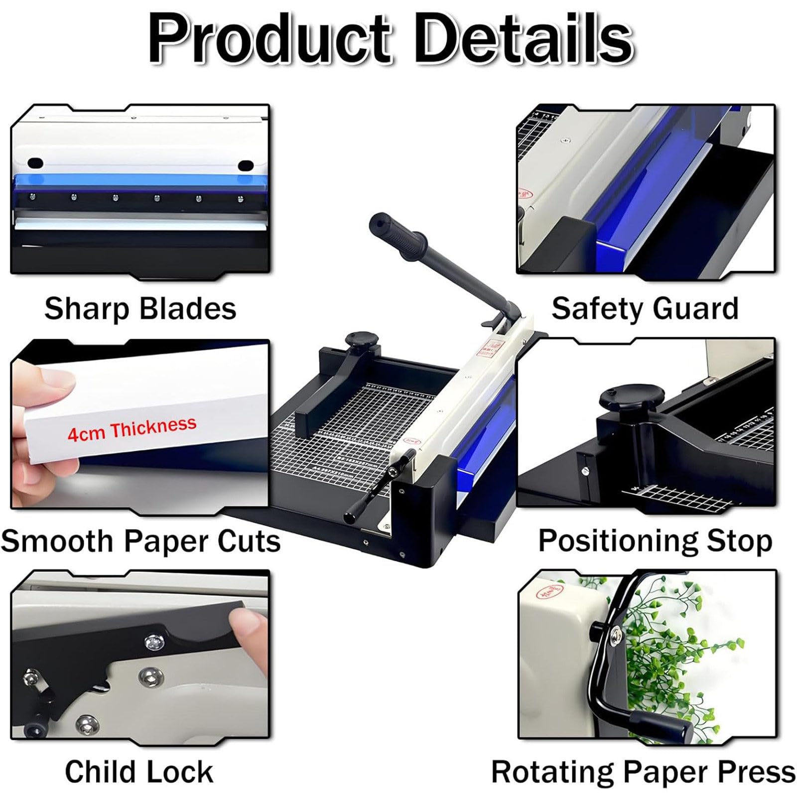 Taglierina per carta resistente, per 400 fogli, stile ghigliottina, formato A4, con protezione automatica di sicurezza e righello laterale per scrapbooking, etichette, biglietti e lavori artigianali