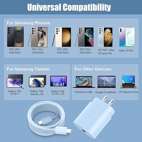 Miniatura 27 de Cargador súper rápido tipo C, cargador de pared USB C de 25 W, bloque de carga rápida y cable de 8 pies para Samsung Galaxy S25/S24/S24