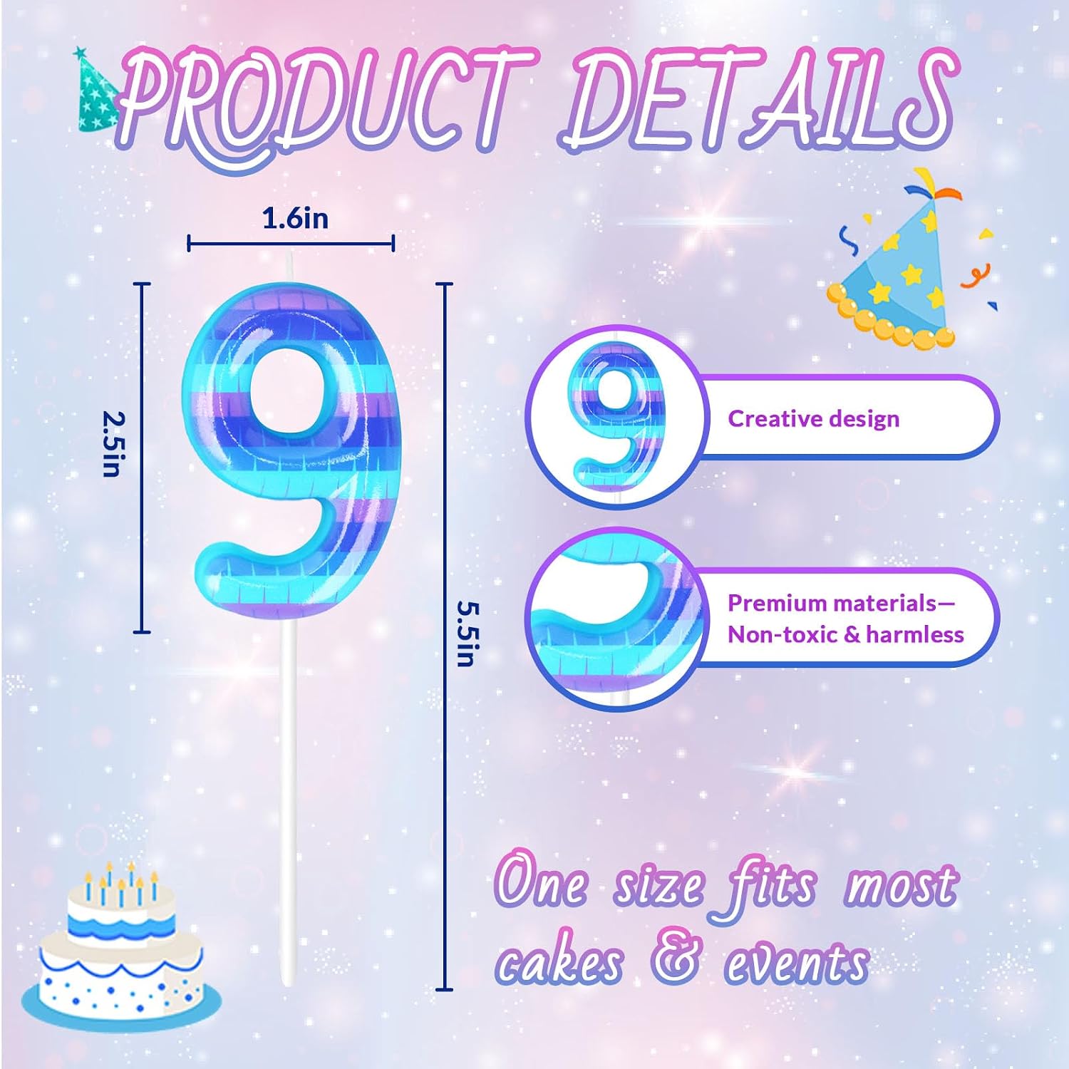 Video Game Birthday Candles, Number Candles for Birthday Party Cake Decoration Supplies (Number 9) image 2