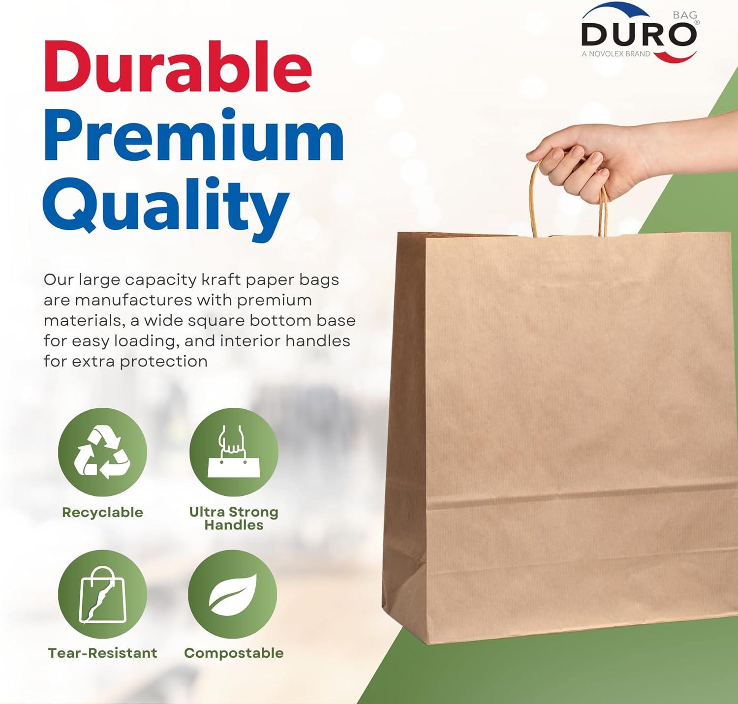 Duro 10x6.75x12 Brown Paper Gift Bags with Handles, Recycled Kraft Brown Paper Shopping Bags with Handles Bulk for Party Favors and DIY - Pack of 250
