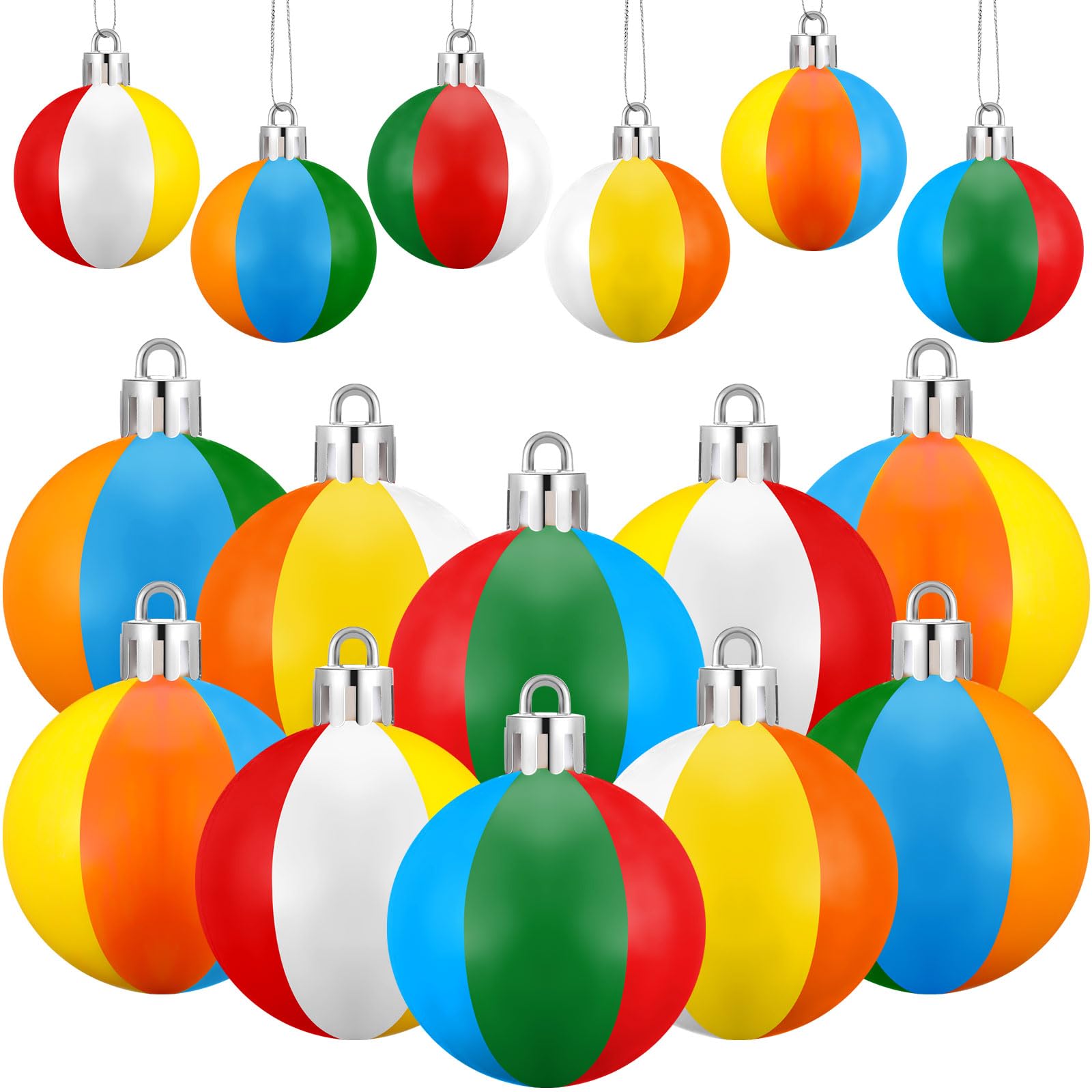 Photo 1 of Lunmon 12 Pcs Mini Beach Ball Ornaments for Tree Summer Christmas in July Beach Decoration 3.15 Inch Shatterproof Plastic Summer Hanging Balls for Hawaiian Party Tropical Decorative Supplies(Classic)