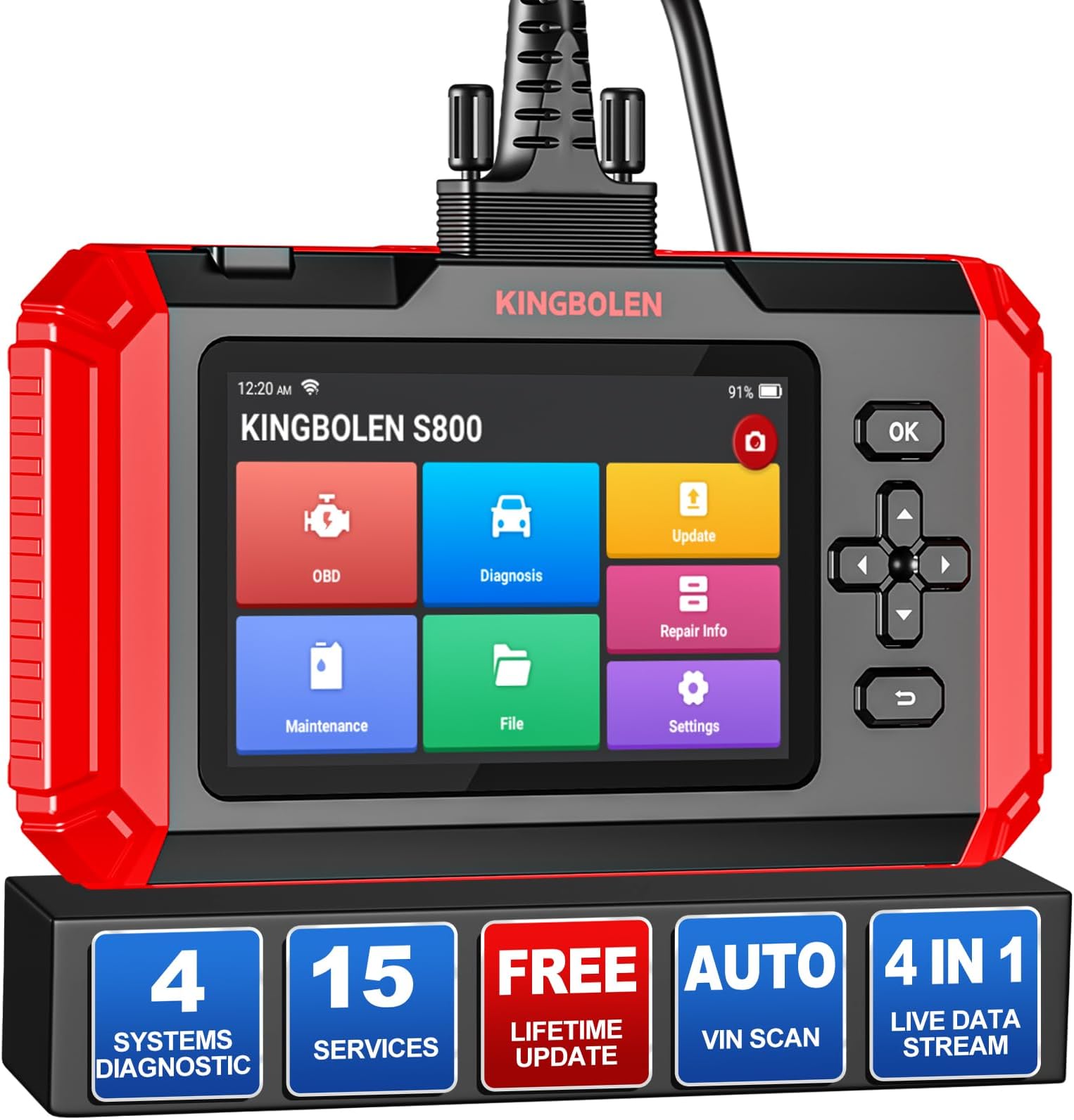 KINGBOLEN S800 Obd2 Code Reader,ENGINE,ABS,SRS,AT 4 System Car Diagnostic Sca...