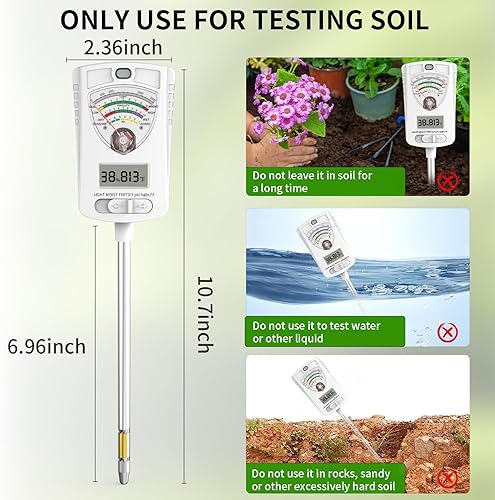 Miniatura 6 de Medidor de humedad del suelo, 7 en 1, humedad del suelopHfertilidadtemperatura del sueloluztemperatura del aireprobador de humedad, kits de