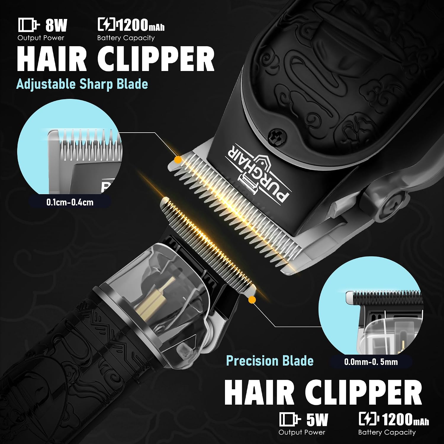 Cordless Hair Clippers Kit for Men, Beard Trimmer, T-Blade Detailer, Electric Shaver & Nose Trimmer, Rechargeable Barber Kit with LCD Display for Hair, Beard & Body