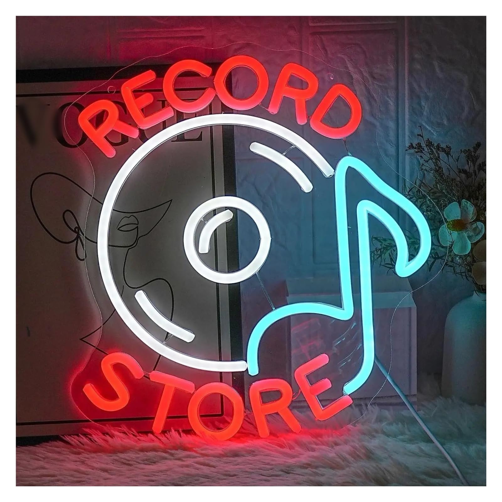 LEMST Signs Lamp Record Store Neon Sign Music Light for Wall Decor Record Player for Music Studio Decor Live Music Bar Decor 30cmx32.5cm