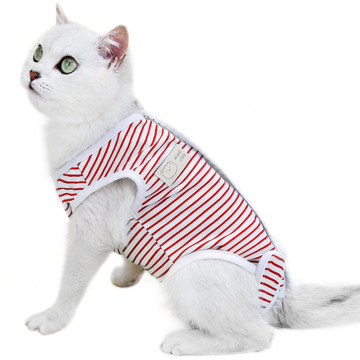猫 術後服 猫用 ペット術後ウェア ペット猫去勢服 猫の産後服 手術着 舐め防止離乳服 ストライプ猫去勢服 皮膚保護 手術用 男の子 女の子 兼用 (レッド L)