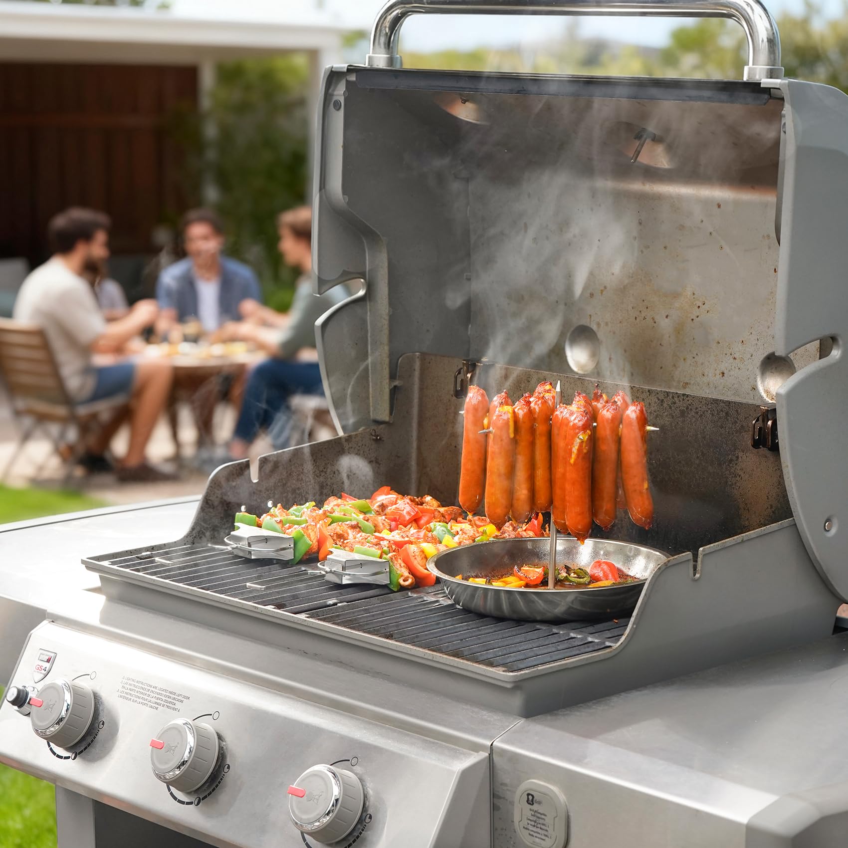 Onlyfire Spiedino Verticale Multifunzione per Barbecue, Spiedo per Carne in Acciaio Inossidabile con Forchette Rimovibili per Pollo e 2 Diverse Misure di Spiedi per Shawarma, Pollo Intero, Pesce