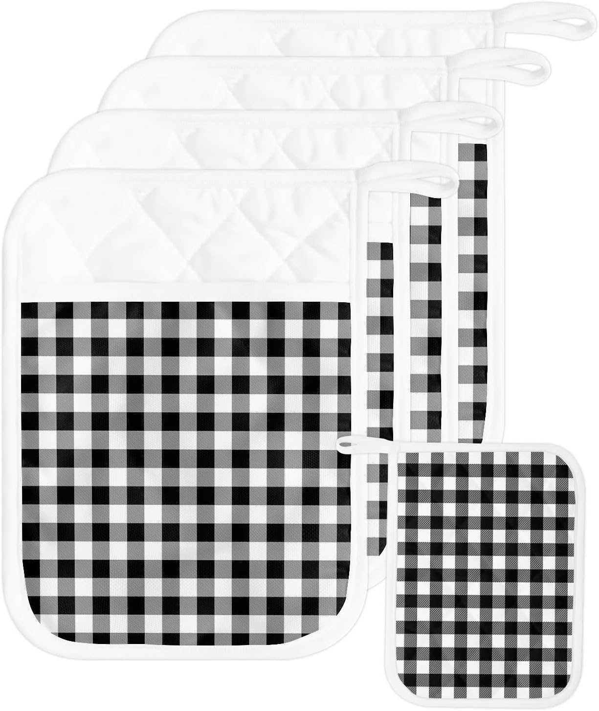 Pot Holders, Black Buffalo Check Plaid Pot Holder, Heat-Resistant Hot Pockets, Pot Holders for Kitchen, Hot Pads for Kitchen, Kitchen Accessories 5 Pcs Potholders