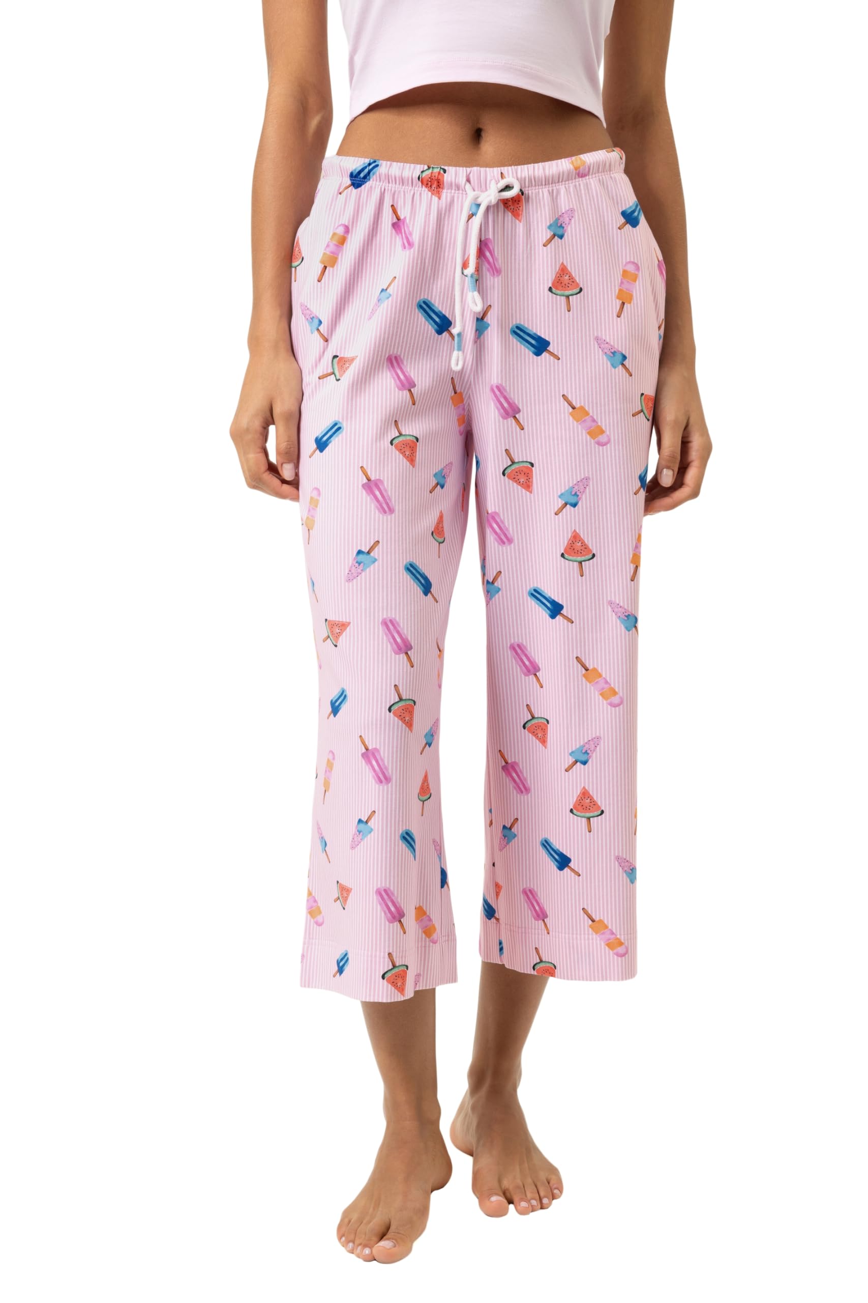 Mey Damen Culotte: Bequeme, lockere Passform, Leichte Single-Jersey-Qualität, Dünner Komfortbund mit Kordelzug, Seitliche Taschen, Allover-Print mit Eiscreme-Motiven, Serie Cooling Ice