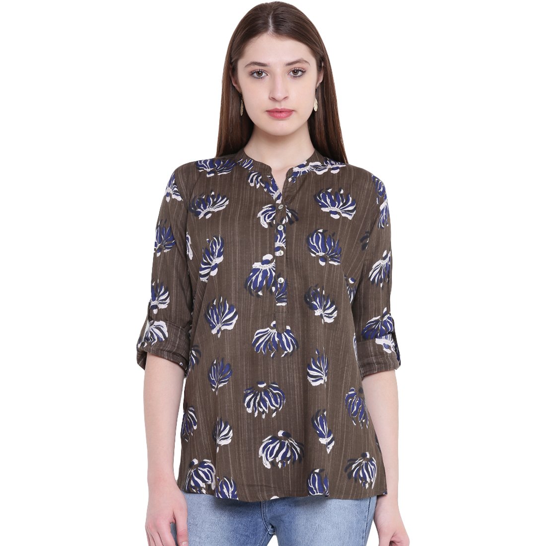 LIONIZE Women's Rayon Printed Shirt-Style Kurti Top for Casual Wear (Multi-Colored)