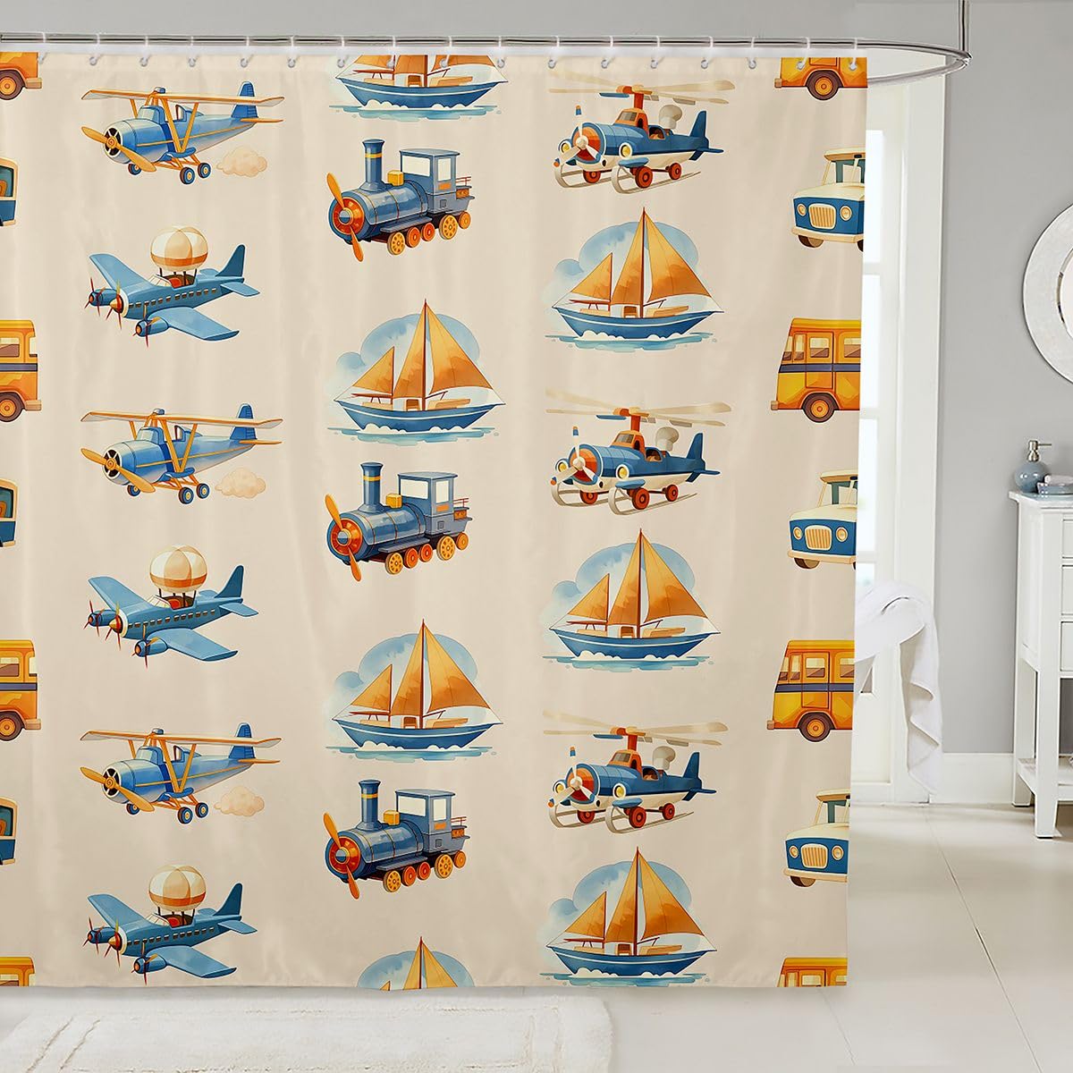 Rideau de douche voilier en tissu lavable anti-moisissure 180x200 cm